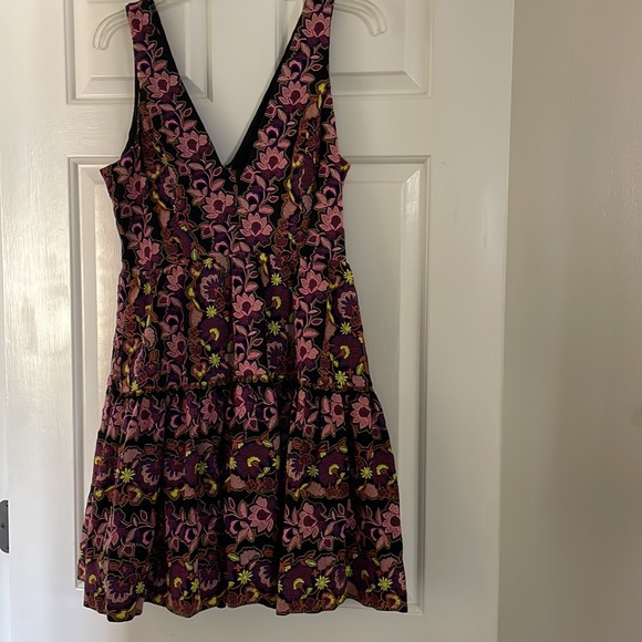 By Anthropologie Deep-V Mini Dress $398 sz 6 black purple embroidered BEAUTIFUL - Picture 5 of 10